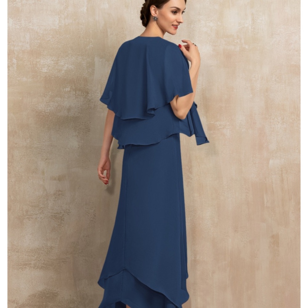 JJ’s House V-neck Ankle-Length Chiffon Mother of the Bride Dress With Beading